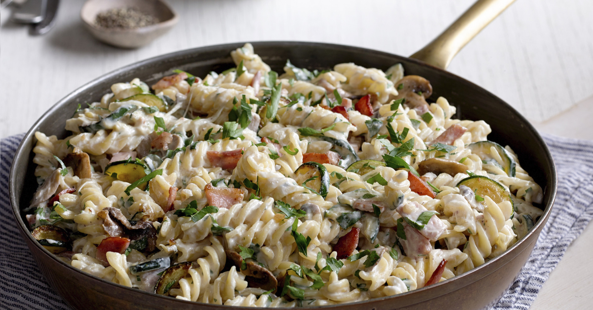 Creamy Bacon, Mushroom and Zucchini Ricotta Fusilli Recipe | myfoodbook | Perfect Italiano Pasta rec